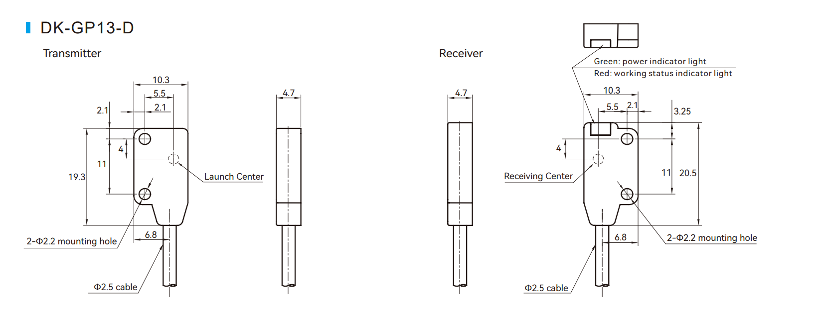 Photoelectric Sensor Ultra-thin Micro GP13 Series GP13-D Dimensions