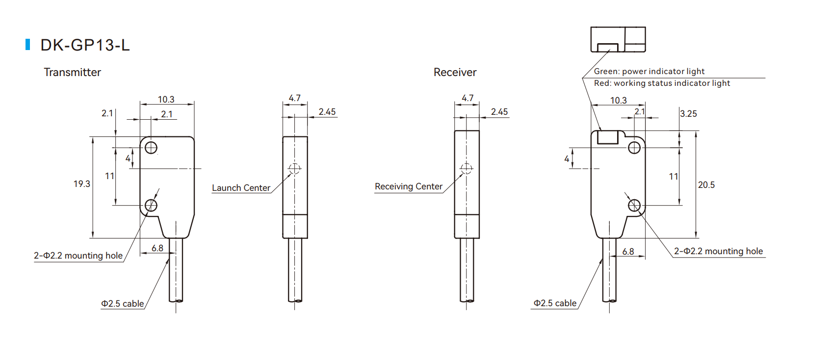 Photoelectric Sensor Ultra-thin Micro GP13 Series GP13-L Dimensions