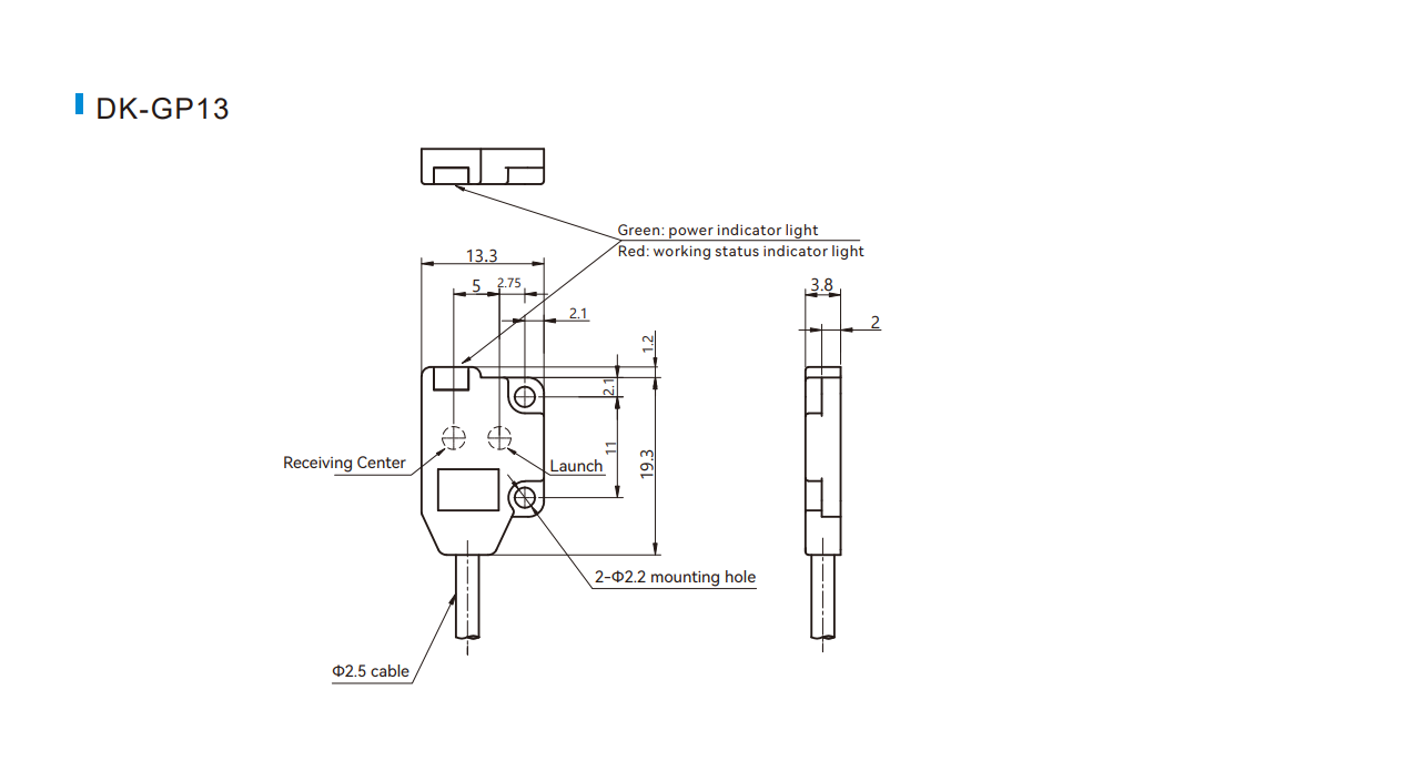 Photoelectric Sensor Ultra-thin Micro GP13 Series Dimensions