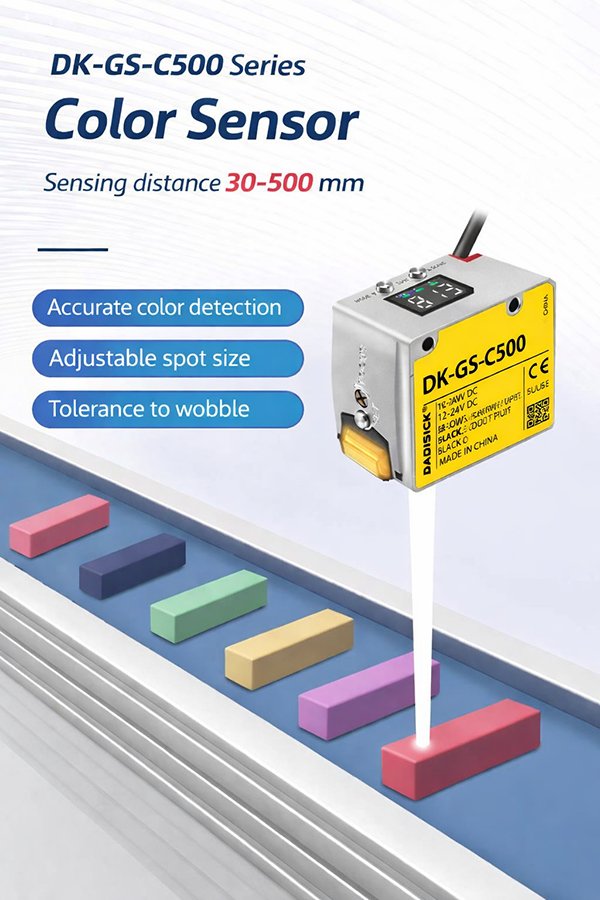 Color sensors distinguish color marks by emitting light and detecting differences in the intensity of reflected light.