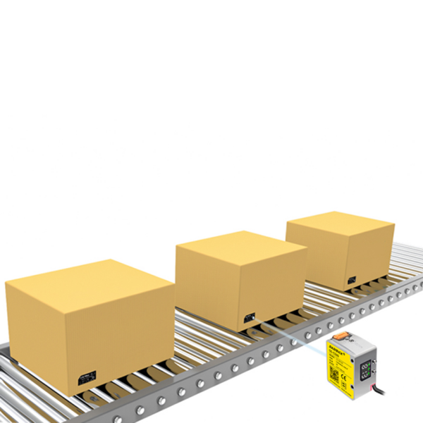 DK-GS-C500 detects color markings on packaging boxes on conveyor belts.