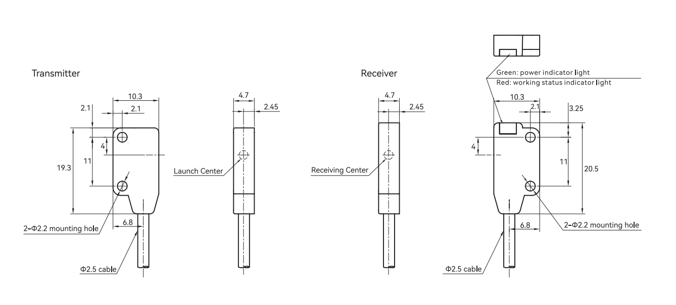 Dimensions of the Ultra-Thin Miniature Photoelectric Sensor BK-GP13 Series