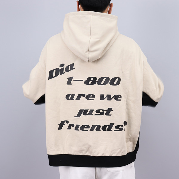 custom beige and white hoodie mens with screen printing manufacturer | mens clothing manufacturers