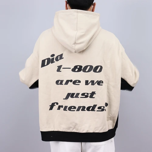 benutzerdefinierter beige-weißer Kapuzenpullover für Herren mit Siebdruckhersteller | Hersteller von Herrenbekleidung