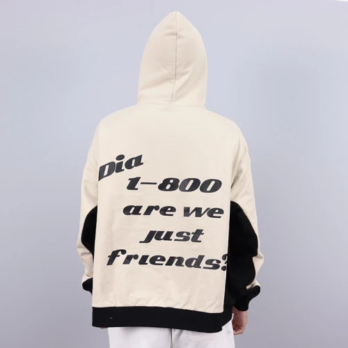 benutzerdefinierter beige-weißer Kapuzenpullover für Herren mit Siebdruckhersteller | Hersteller von Herrenbekleidung