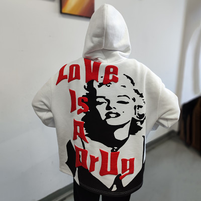 wholesale custom white hoodies mens with puff printing made in China | men's clothing wholesale