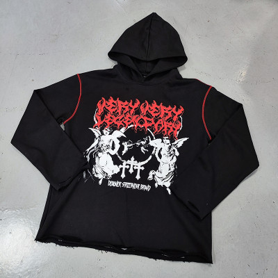 custom black mens hoodie with heat transfer printing vendor  | mens clothing manufacturers