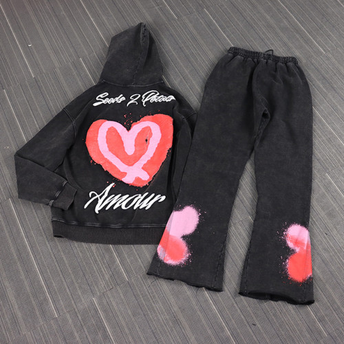 custom mens black tracksuit with screen printing supplier China | hip hop clothing manufacturers