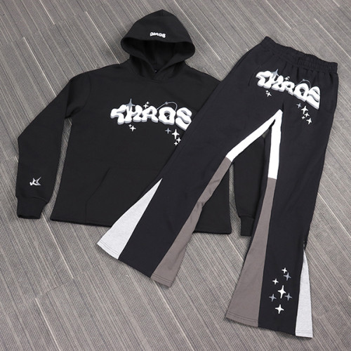 wholesale custom pink tracksuit mens with puff printing supplier  | hip hop clothing manufacturers