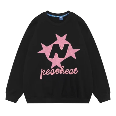 kundenspezifisches schwarzes Herren-Sweatshirt mit Rundhalsausschnitt und Patch-Stickerei-Anbieter | Großhandel für Herrenbekleidung