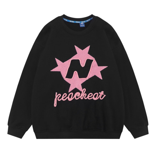 custom mens black crew neck sweatshirt with patch embroidery vendor | men's clothing wholesale