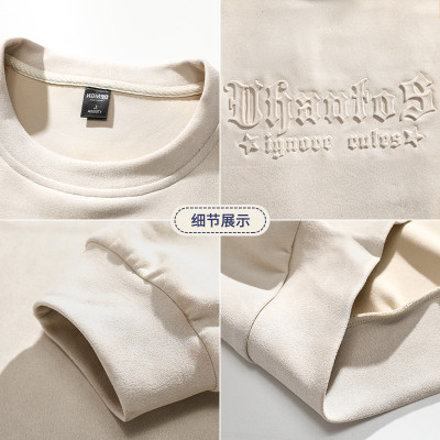 wholesale custom men's crew neck sweatshirt with embossing supplier | hip hop clothing manufacturers