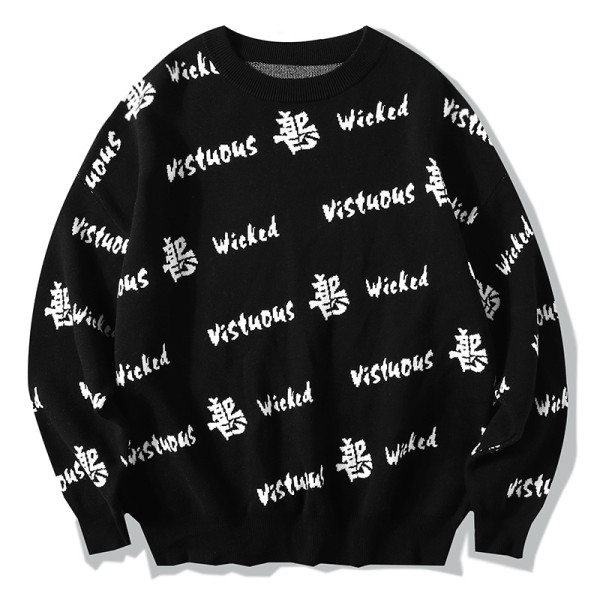 wholesale custom men black sweater with white letters vendor | hip hop clothing manufacturers