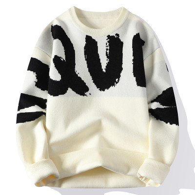 wholesale custom mens cream sweater with different patterns vendor | hip hop clothing manufacturers