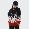 wholesale custom black and white sweater mens with flame | hip hop clothing manufacturers