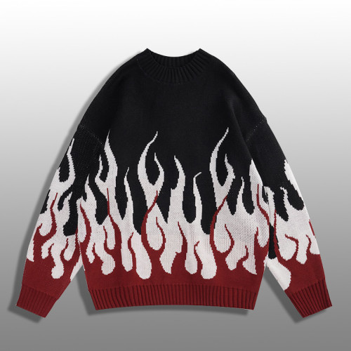 Großhandel benutzerdefinierte schwarz-weiße Pullover Herren mit Flamme | Hersteller von Hip-Hop-Bekleidung