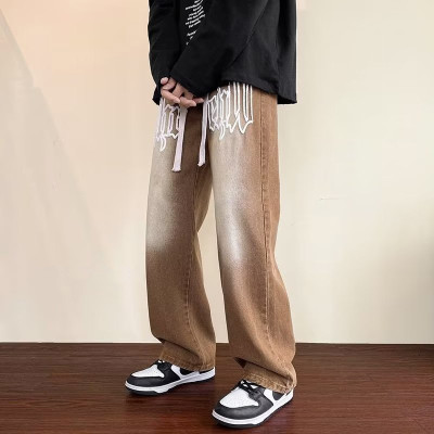 wholesale custom baggy jeans men with puff printing manufacturer | mens jeans manufacturers