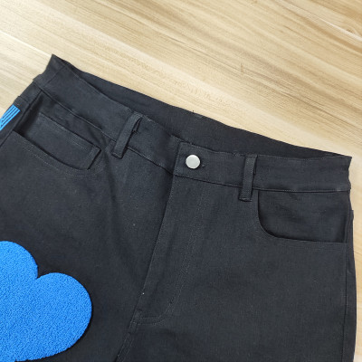 wholesale custom mens dark wash jeans with chenille embroidery vendor | skinny low rise jeans mens