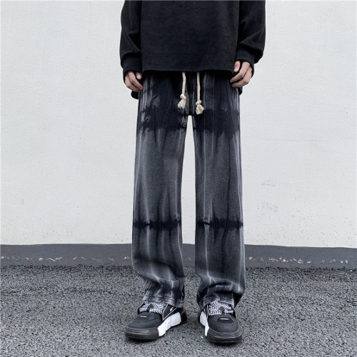 Großhandel schwarze gestapelte Herrenjeans mit Batik-Fabrik | Gestapelte Jeans im Großhandel
