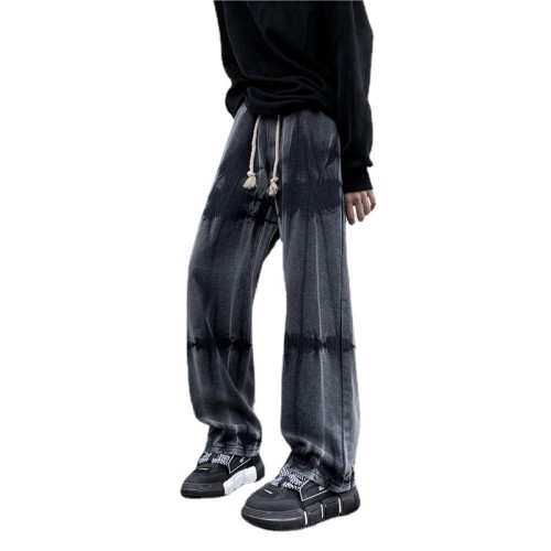 wholesale black stacked jeans mens with tie-dye factory | stacked jeans wholesale