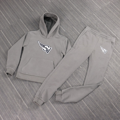 wholesale custom grey sweatsuit mens with heat transfer printing  | mens tracksuits supplier