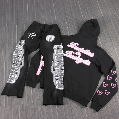 wholesale black sweatsuit mens with puff printing manufacturer  | private lable tracksuit