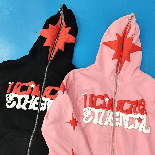 custom mens pink hoodie with puff printing vendor | mens pink hoodie supplier Support OEM and ODM.