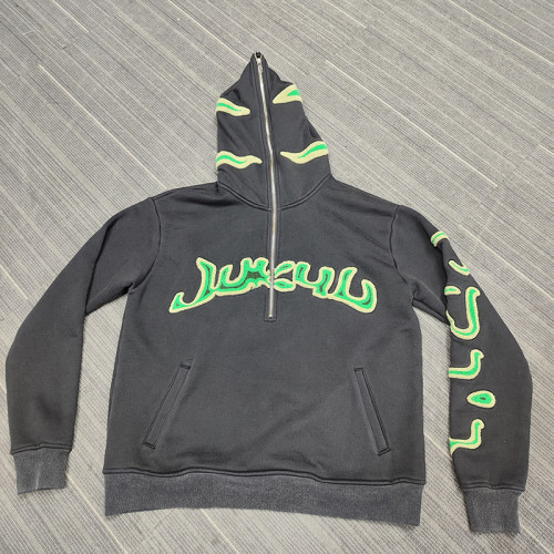 custom mens quilted hoodie with chenille embroidery factory | mens clothing manufacturers