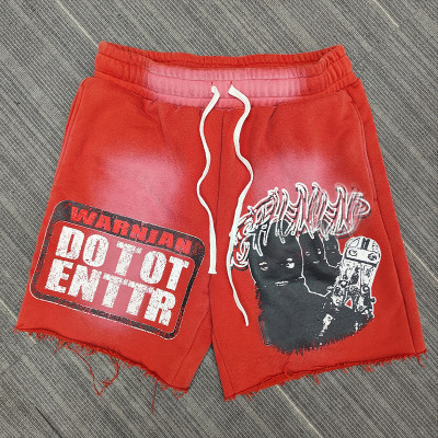 wholesale mens faded shorts with screen printing | hip hop clothing manufacturers