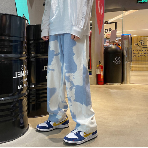 Herrenjeans mit weitem Bein und Batikmuster | China-Jeans-Hersteller