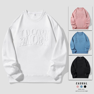 wholesale custom pink sweatshirt mens with embossing | hip hop clothing manufacturers