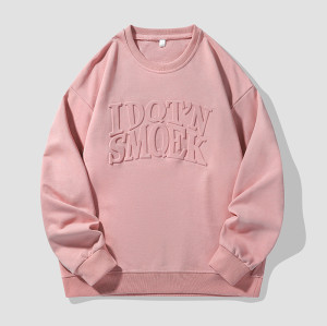 Großhandel benutzerdefiniertes rosa Sweatshirt für Herren mit Prägung | Hersteller von Hip-Hop-Bekleidung