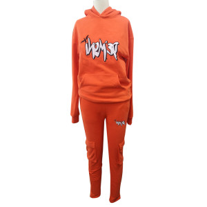 custom orange tracksuit mens with patchwork  | hip hop clothing manufacturers