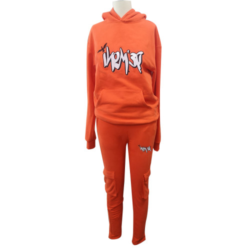 custom orange tracksuit mens with patchwork | hip hop clothing manufacturers
