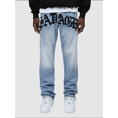 Großhandel benutzerdefinierte schwarze gestapelte Jeans Männer mit Stickerei-Fabrik | Hersteller von Herrenjeans