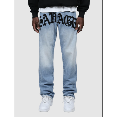 wholesale custom black stacked jeans men with embroidery factory | mens jeans manufacturers