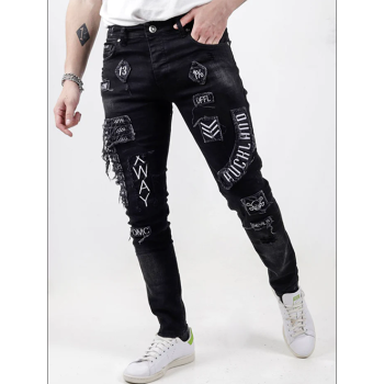 wholesale mens distressed jeans with embroidery factory | mens jeans supplier Support OEM and ODM