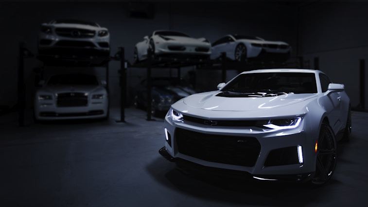 LED headlight projector beam pattern for car lighting upgrade on dark road