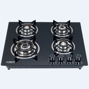 Placa de gas de 4 quemadores empotrable con cristal negro, compatible con GLP y gas natural, ODM y OEM.