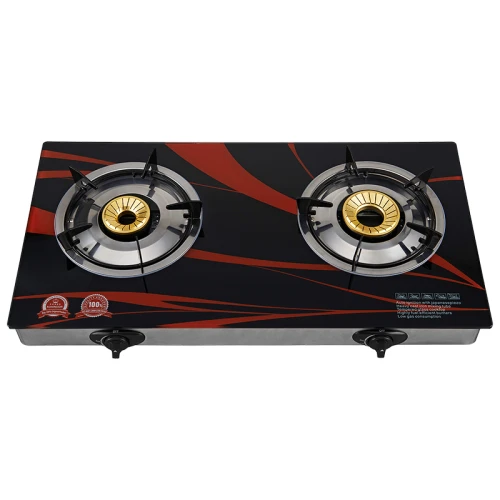 Economic 2 burner gas cooktops kitchen glass top brass burner cap gas cooker stove for sale