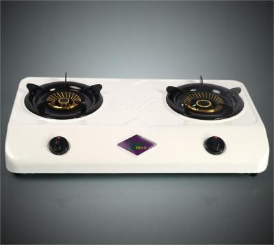 White color powder coating gas cooktops heavy brass cap 2 burner gas stove for sale