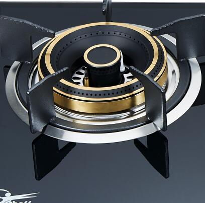 2 Burner Black Glass Built-in Gas Hob LPG/NG with Brass Burner Cap for Restaurant, Cafe | CHEFF