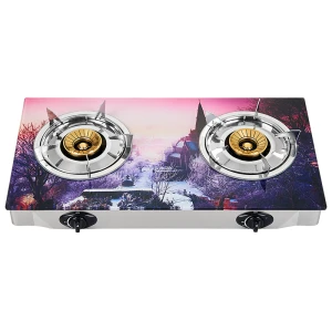 Brass burner cap gas cooker professional 2 burner glass gas cooktops lpg gas stove supplier