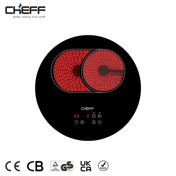 China Factory Kitchen 2200W Electric Ceramic Round Infrared Cooktop with Expansion Zone