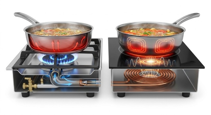 How gas stove and induction cooker work diagram