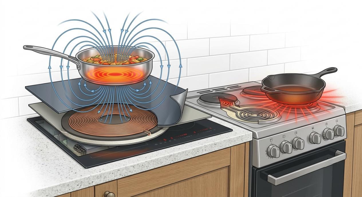 How an induction cooker works with electromagnetic coil heating