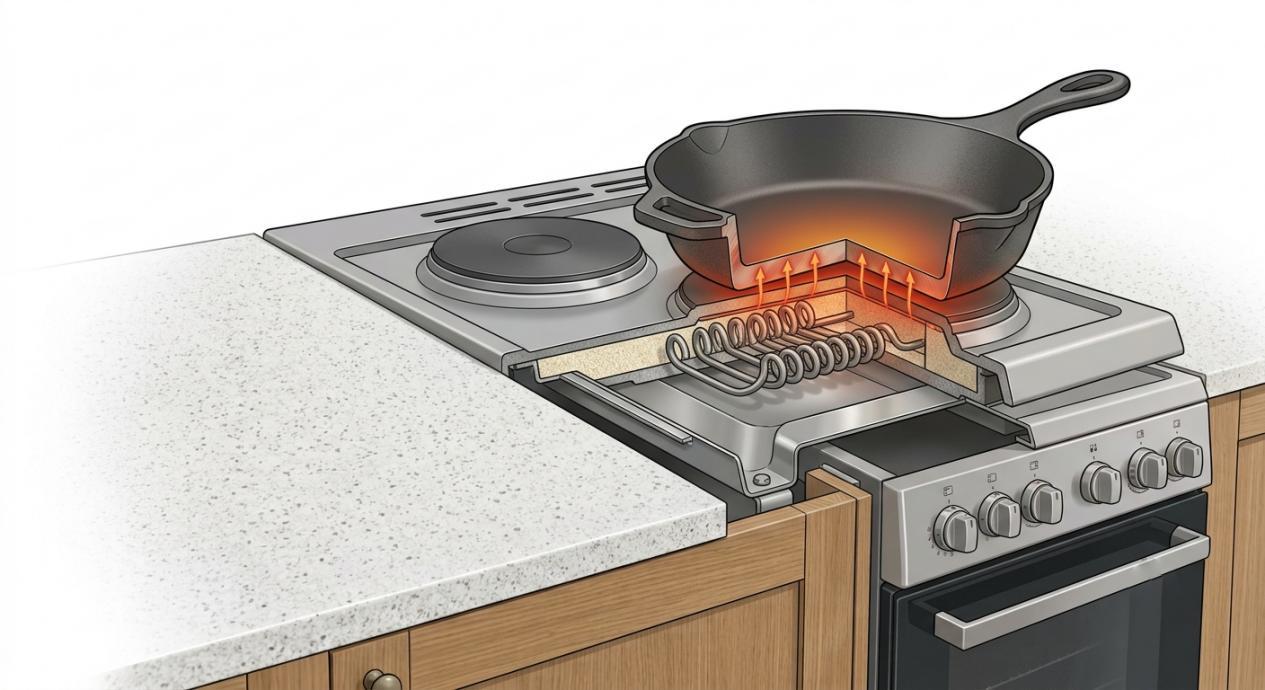 Solid plate cooker with cast iron heating element