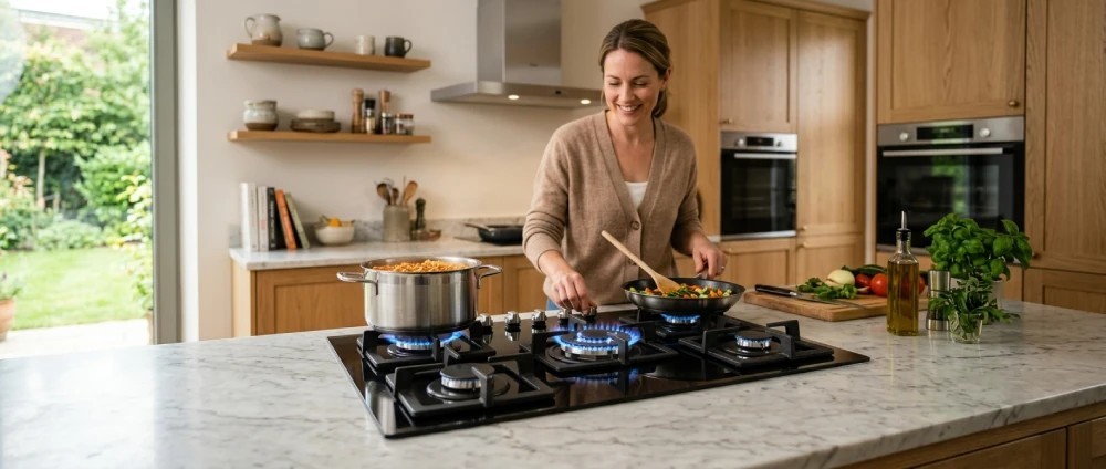 CHEFF built-in gas hobs banner showcasing premium tempered glass and stainless steel cooktop designs