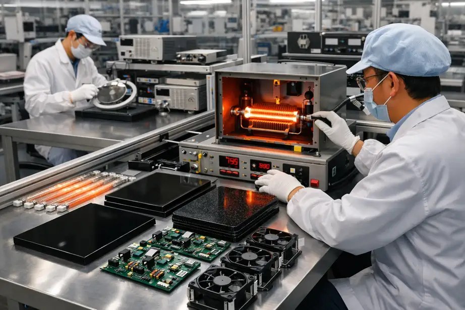 CHEFF infrared cookers production — component inspection & halogen tube testing