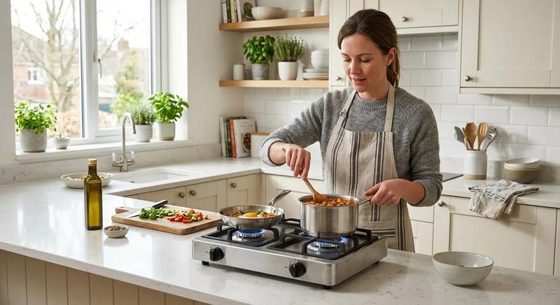 CHEFF table top gas cooker in a modern kitchen — portable freestanding gas stove with brass burners and flame failure safety